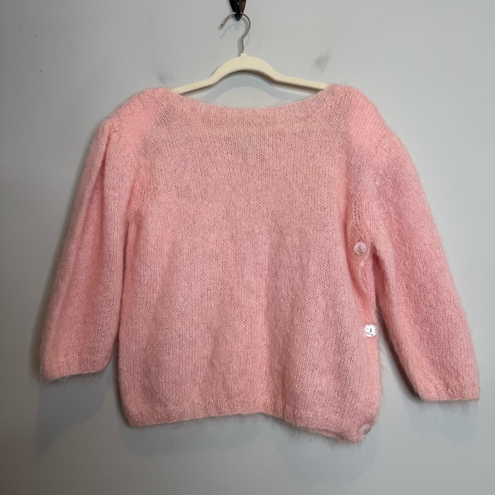 Jennifer Reed Vintage Hand Knitted Mohair Woman's Light Pink Sweater M Coquette